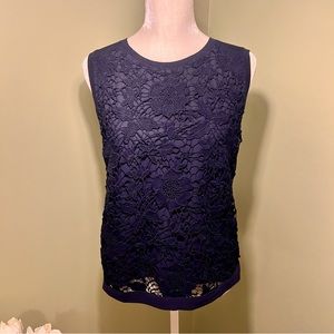Lace sleeveless top navy blue LOFT size S